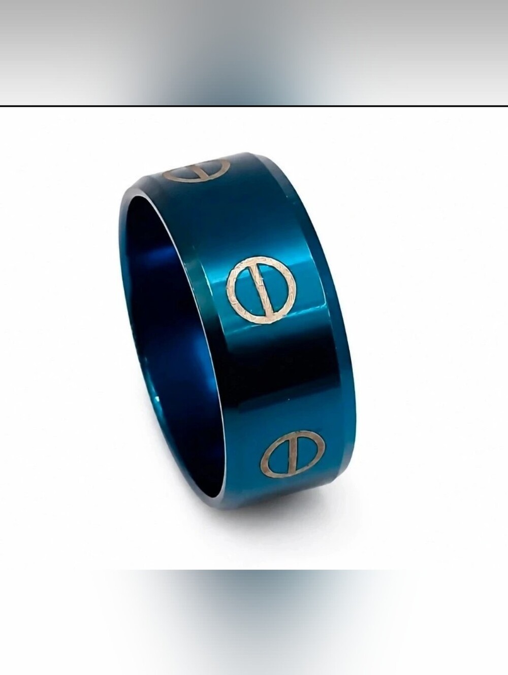 Blue Stainless Steel Gamer Power Button Ring Size 5